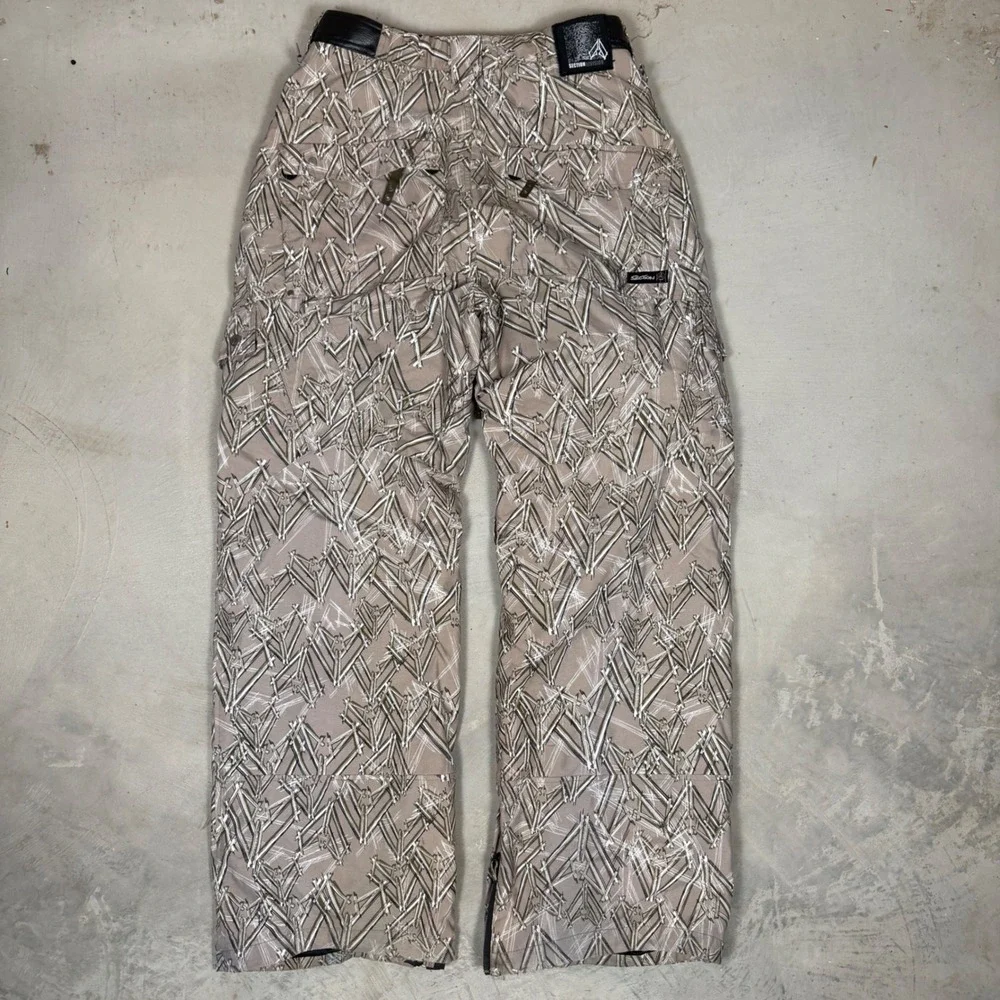 baggy Section Division snow Pants Mens Abstract Print Tan Brown Geometric Size M